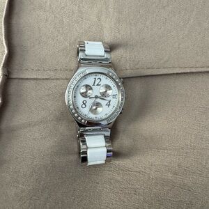 Swatch silver  and White Watch with Crystal Accents